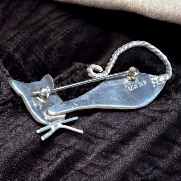 Sterling silver 925 Vintage Mexico Cat Brooch/Pin - Picture 5 of 6